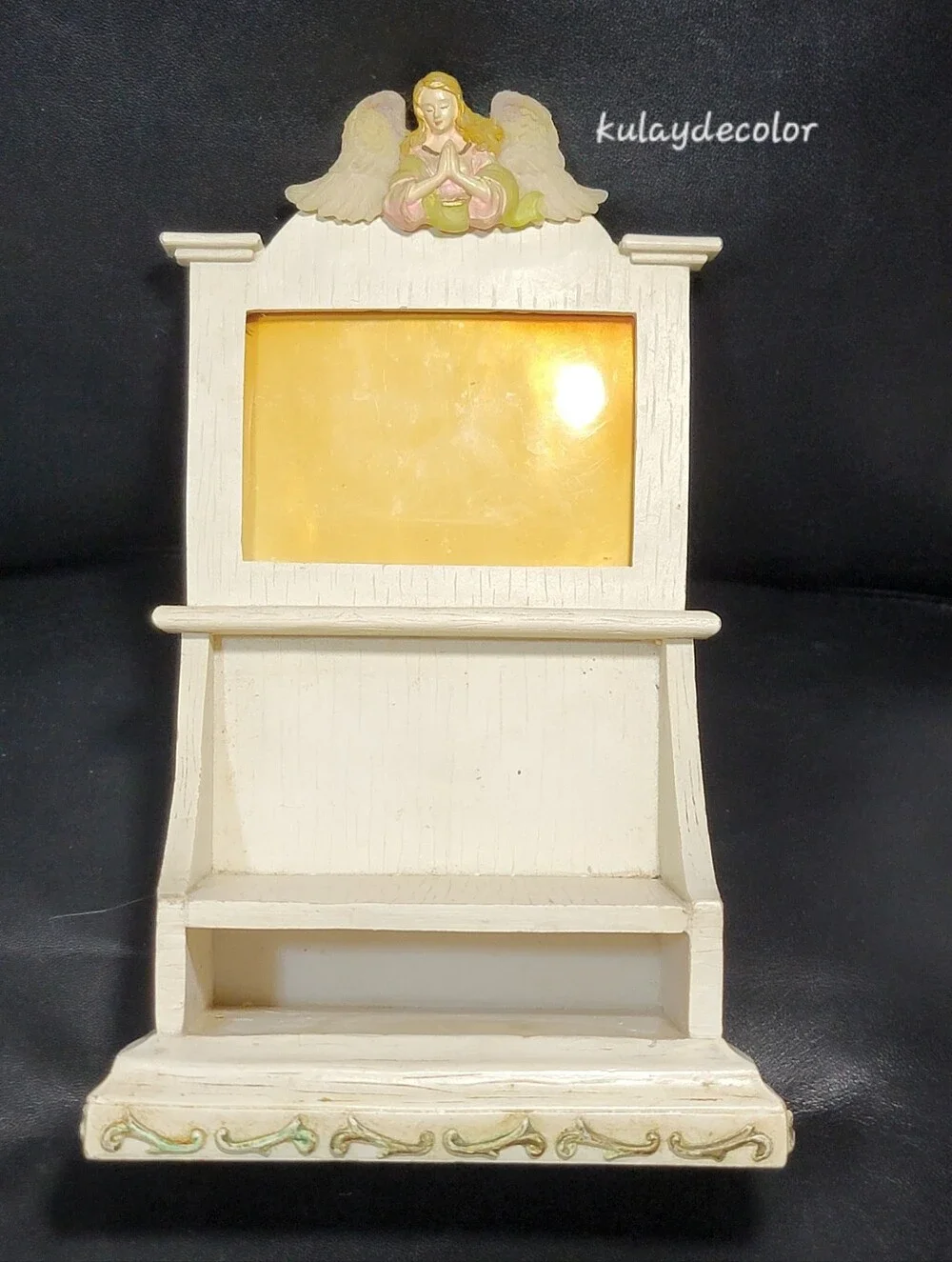 Vintage Praying Angel Perpetual Block Calendar Photo Frame Desk Distressed Decor